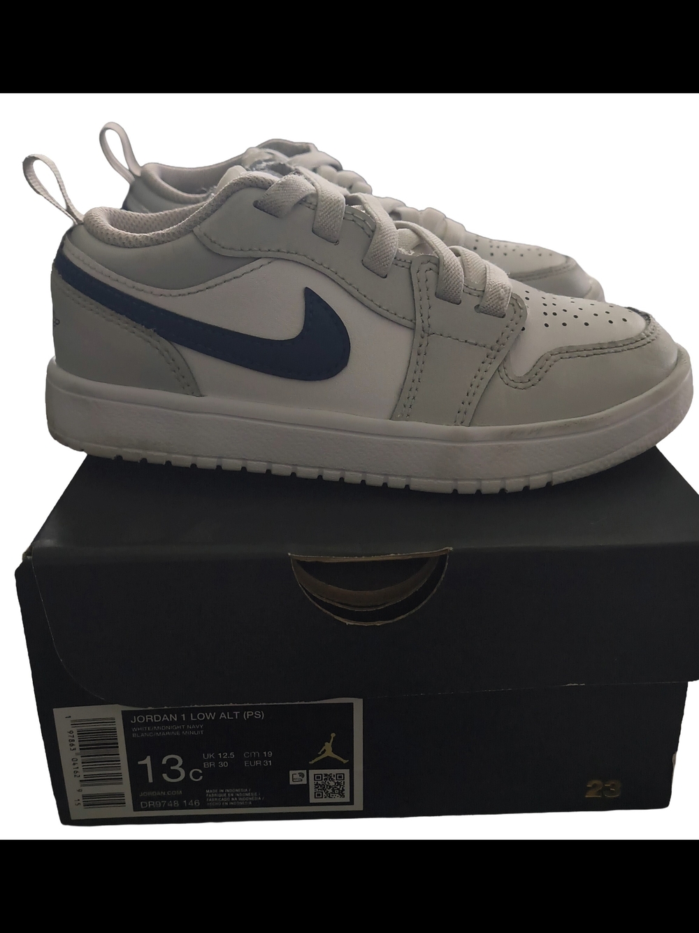 Nike Kids' Jordan 1 Low Alt (PS) White, Gray and Navy Sneakers